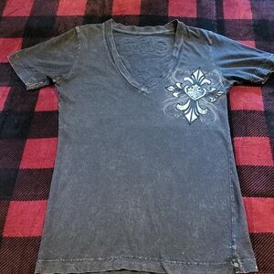 Women's Affliction T-shirt Black/gray W/silver Graphics. Size S